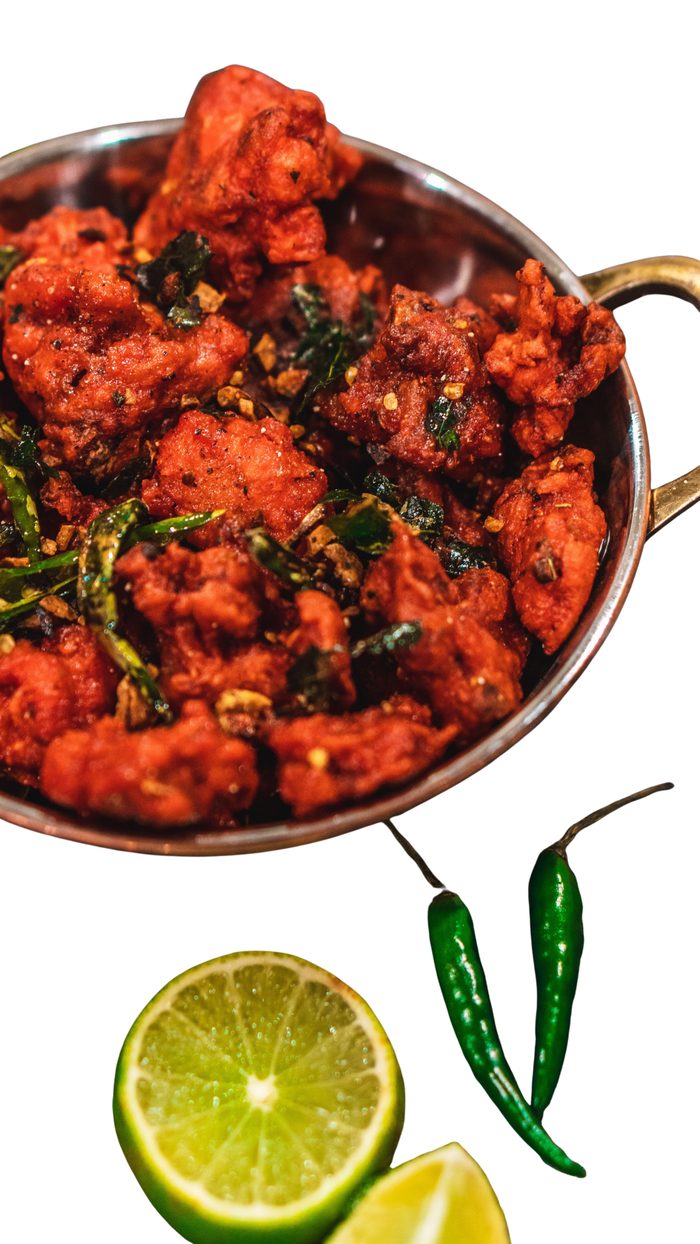 Chicken 65 with curry leaves and lime